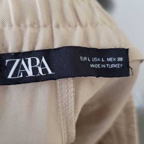 Zara | High Rise Cargo Jogger Khaki Beige Pants Large - Picture 2 of 4